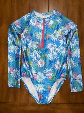 Cat & Jack Blue Floral Long-Sleeve Rashguard One-Piece